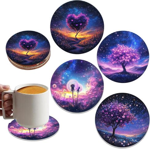 4Pcs Landscapes Diamond Art Painting Coaster Kit, DIY Diamond Painting Circle Coasters, Non Slip Coaster Art Supplies for Adults, Ideal Gift for Craft Decoration Accessories in Kuwait