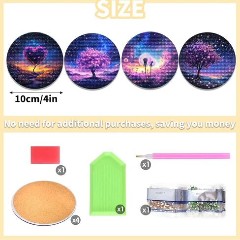 4Pcs Landscapes Diamond Art Painting Coaster Kit, DIY Diamond Painting Circle Coasters, Non Slip Coaster Art Supplies for Adults, Ideal Gift for Craft Decoration Accessories in Kuwait