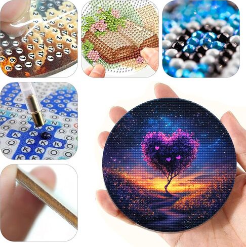 4Pcs Landscapes Diamond Art Painting Coaster Kit, DIY Diamond Painting Circle Coasters, Non Slip Coaster Art Supplies for Adults, Ideal Gift for Craft Decoration Accessories in Kuwait