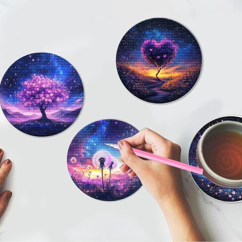 4Pcs Landscapes Diamond Art Painting Coaster Kit, DIY Diamond Painting Circle Coasters, Non Slip Coaster Art Supplies for Adults, Ideal Gift for Craft Decoration Accessories in Kuwait