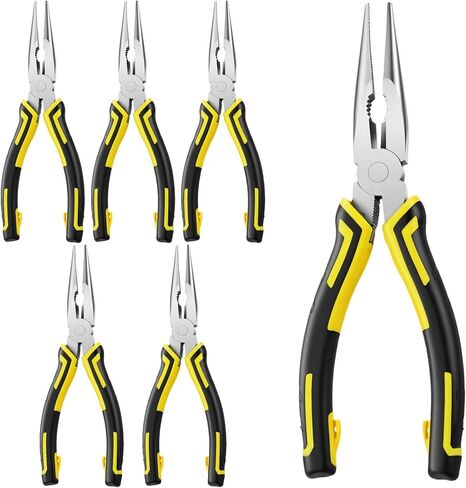 6 Pcs Needle Nose Pliers, 8 Inch Steel Needle-Nose Pliers Durable Straight Needle Nose Plier for Cutter Wire, Wind Wire, DIY Crafts in Saudi Arabia