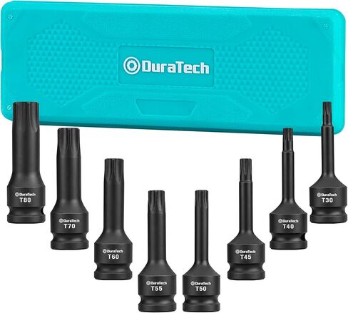 DURATECH 8-Piece Impact Torx Bit Set, 1/2" Drive, T30, T40, T45, T50, T55, T60, T70, T80 Torx Bits, Cr-Mo Steel, Organized in Storage Case in Kuwait