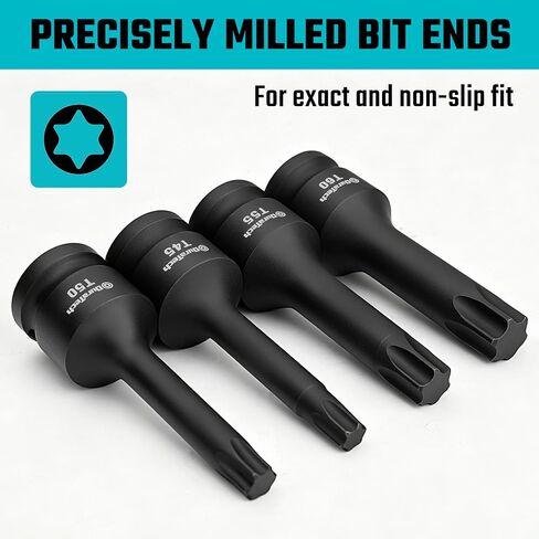 DURATECH 8-Piece Impact Torx Bit Set, 1/2" Drive, T30, T40, T45, T50, T55, T60, T70, T80 Torx Bits, Cr-Mo Steel, Organized in Storage Case in Kuwait