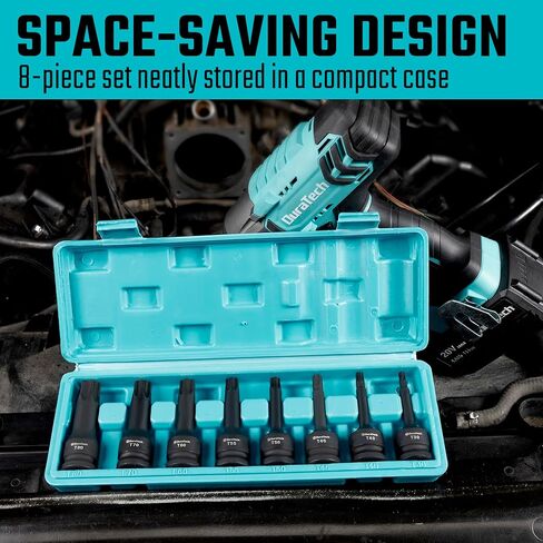 DURATECH 8-Piece Impact Torx Bit Set, 1/2" Drive, T30, T40, T45, T50, T55, T60, T70, T80 Torx Bits, Cr-Mo Steel, Organized in Storage Case in Kuwait