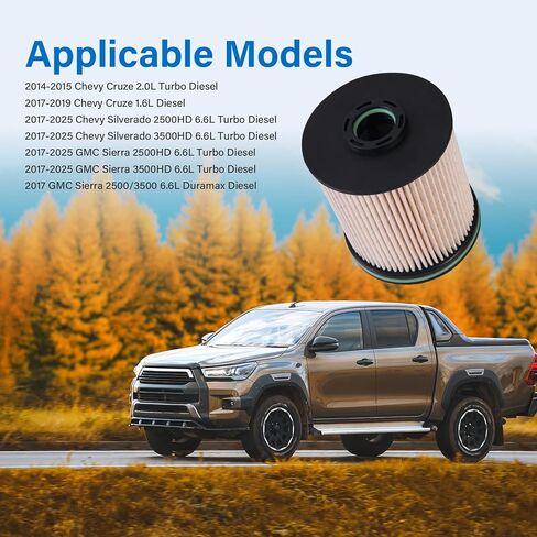 TP1015 Fuel Filter for 3.0L & 6.6L Duramax Diesel, Compatible with 2017-2026 Chevy Silverado 2500HD 3500HD GMC Sierra, 2014-2019 Cruze, Replaces 23304096 22937279 23456595 with Seal Kit in Saudi Arabia