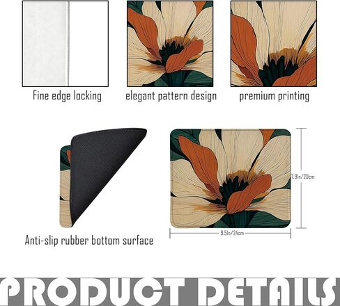 Vintage Abstract Floral Mouse Pad Square 9.5x7.9 in, Mid Century Modern Retro Terracotta Flower Mousepad Mat for Laptop Home Office Computer Desk Accessories in Saudi Arabia