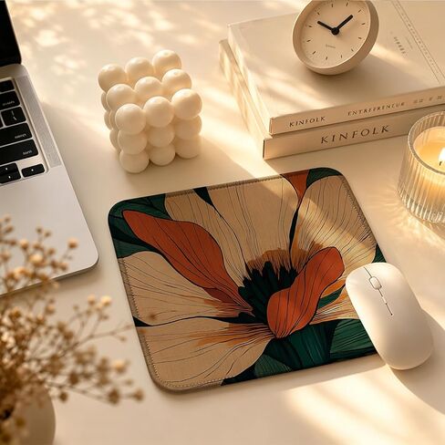 Vintage Abstract Floral Mouse Pad Square 9.5x7.9 in, Mid Century Modern Retro Terracotta Flower Mousepad Mat for Laptop Home Office Computer Desk Accessories in Saudi Arabia