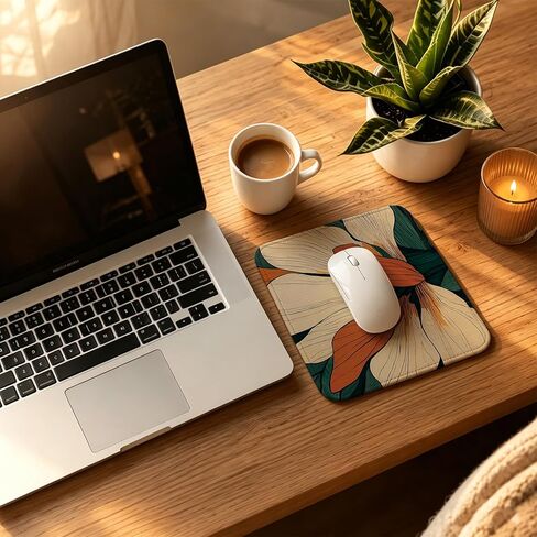 Vintage Abstract Floral Mouse Pad Square 9.5x7.9 in, Mid Century Modern Retro Terracotta Flower Mousepad Mat for Laptop Home Office Computer Desk Accessories in Saudi Arabia