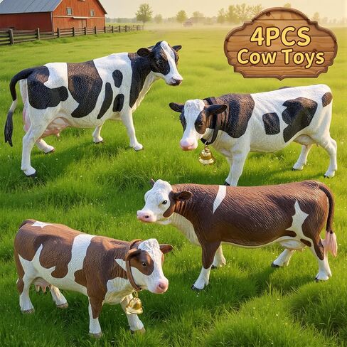 4PCS 5" Large Holstein & Jersey Cows Farm Animals Figurines for Kids 3+, Solid Plastic Cow Toys Farm Animals for Boys Girls, Birthday Gift Cake Toppers Party Favors for Cow Bull Toys Lovers in Saudi Arabia