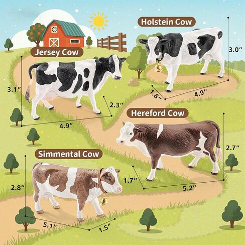 4PCS 5" Large Holstein & Jersey Cows Farm Animals Figurines for Kids 3+, Solid Plastic Cow Toys Farm Animals for Boys Girls, Birthday Gift Cake Toppers Party Favors for Cow Bull Toys Lovers in Saudi Arabia