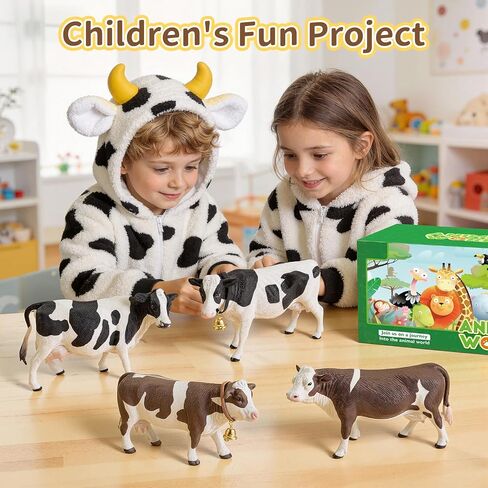 4PCS 5" Large Holstein & Jersey Cows Farm Animals Figurines for Kids 3+, Solid Plastic Cow Toys Farm Animals for Boys Girls, Birthday Gift Cake Toppers Party Favors for Cow Bull Toys Lovers in Saudi Arabia