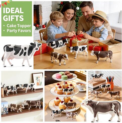 4PCS 5" Large Holstein & Jersey Cows Farm Animals Figurines for Kids 3+, Solid Plastic Cow Toys Farm Animals for Boys Girls, Birthday Gift Cake Toppers Party Favors for Cow Bull Toys Lovers in Saudi Arabia