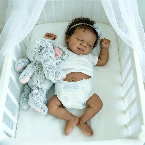 Zero Pam Black Reborn Baby Dolls Soft Vinyl Full Body Girls -18 Inch Realistic Baby Doll, Reborn Dolls Black Girl, African American Full Vinyl Babys Doll, Lifelike Newborn Babies in Kuwait