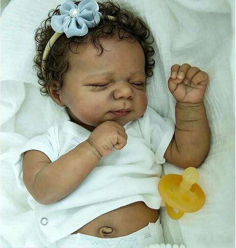 Zero Pam Black Reborn Baby Dolls Soft Vinyl Full Body Girls -18 Inch Realistic Baby Doll, Reborn Dolls Black Girl, African American Full Vinyl Babys Doll, Lifelike Newborn Babies in Kuwait