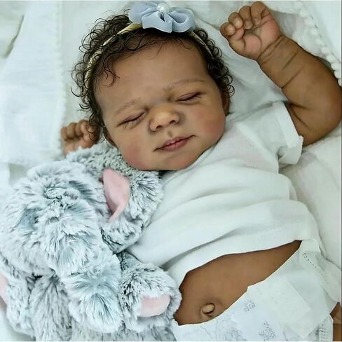 Zero Pam Black Reborn Baby Dolls Soft Vinyl Full Body Girls -18 Inch Realistic Baby Doll, Reborn Dolls Black Girl, African American Full Vinyl Babys Doll, Lifelike Newborn Babies in Kuwait