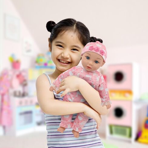New Adventures Little Darlings: 14" Kiss N Tickles Baby Doll - Pink, White, Swan - Soft Body, Sounds, Light Up Cheek, Accessories, Toddler Kid Age 2+ in Saudi Arabia