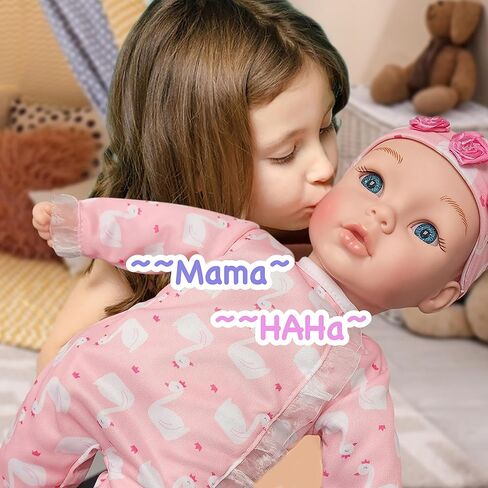 New Adventures Little Darlings: 14" Kiss N Tickles Baby Doll - Pink, White, Swan - Soft Body, Sounds, Light Up Cheek, Accessories, Toddler Kid Age 2+ in Saudi Arabia