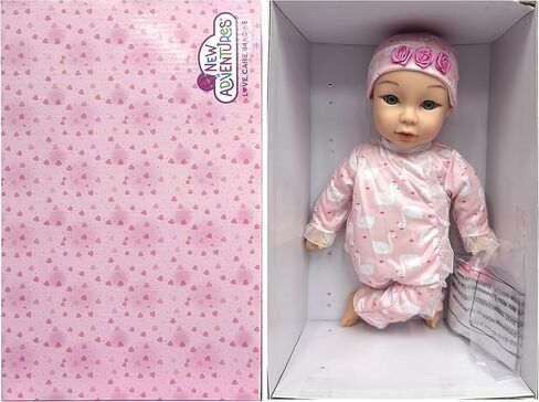 New Adventures Little Darlings: 14" Kiss N Tickles Baby Doll - Pink, White, Swan - Soft Body, Sounds, Light Up Cheek, Accessories, Toddler Kid Age 2+ in Saudi Arabia