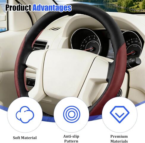 HZEL Car Steering Wheel Cover, Comfort Grip Design Vehicle Steering Wheel Wrap with Anti-Slip Lining, Auto Interior Protective Cover, Universal for SUV RV Pickup (Wine Red) in Saudi Arabia