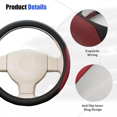 HZEL Car Steering Wheel Cover, Comfort Grip Design Vehicle Steering Wheel Wrap with Anti-Slip Lining, Auto Interior Protective Cover, Universal for SUV RV Pickup (Wine Red) in Saudi Arabia