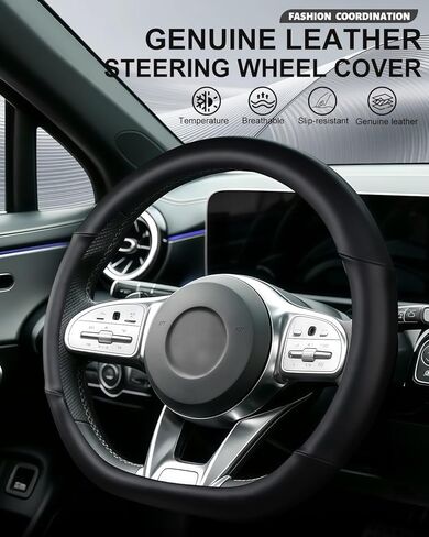 Steering Wheel Cover for Mercedes Benz AMG, D-Shaped Flat Bottom Leather 14.5-15 Inch Anti-Slip for A35 A45 C43 C63 E53 E63 S63 GLE GLC GT Series, Black in Saudi Arabia