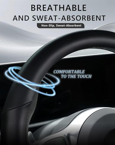 Steering Wheel Cover for Mercedes Benz AMG, D-Shaped Flat Bottom Leather 14.5-15 Inch Anti-Slip for A35 A45 C43 C63 E53 E63 S63 GLE GLC GT Series, Black in Saudi Arabia