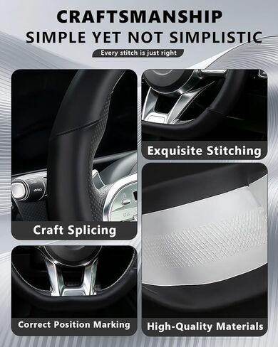 Steering Wheel Cover for Mercedes Benz AMG, D-Shaped Flat Bottom Leather 14.5-15 Inch Anti-Slip for A35 A45 C43 C63 E53 E63 S63 GLE GLC GT Series, Black in Saudi Arabia