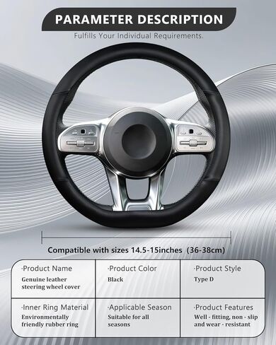 Steering Wheel Cover for Mercedes Benz AMG, D-Shaped Flat Bottom Leather 14.5-15 Inch Anti-Slip for A35 A45 C43 C63 E53 E63 S63 GLE GLC GT Series, Black in Saudi Arabia
