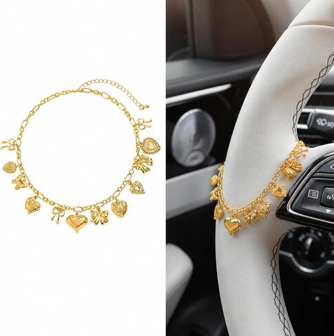 1PCS Steering Wheel Charm for Women – Heart Bow Car Mirror Hanging Accessory, Trendy Auto Decor & Fashionable Wrist Pendant, Compatible with Most Vehicles in Kuwait