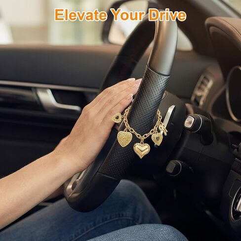 1PCS Steering Wheel Charm for Women – Heart Bow Car Mirror Hanging Accessory, Trendy Auto Decor & Fashionable Wrist Pendant, Compatible with Most Vehicles in Kuwait