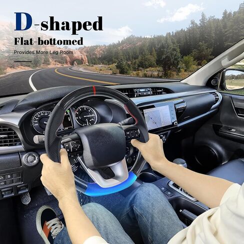 Real Carbon Fiber Steering Wheel D-shaped Nappa Perforated Leather Flat-bottom Steering Wheel for Toyota Hilux/revo/fortuner 2015-2022 in Saudi Arabia