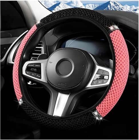 Bling Car Steering Wheel Cover, 14.5-15" Sparkling Elastic Stretch Breathable Steering Wheel Protector with Rhinestones, Diamond Auto Interior Guard, Universal Fit (Black/Purple) in Kuwait