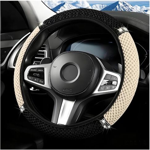 Bling Car Steering Wheel Cover, 14.5-15" Sparkling Elastic Stretch Breathable Steering Wheel Protector with Rhinestones, Diamond Auto Interior Guard, Universal Fit (Black/Purple) in Kuwait