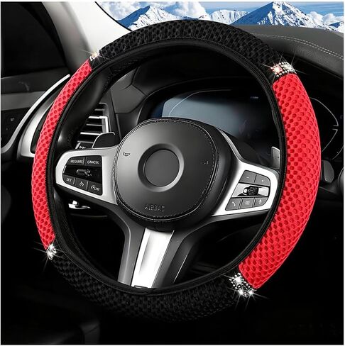 Bling Car Steering Wheel Cover, 14.5-15" Sparkling Elastic Stretch Breathable Steering Wheel Protector with Rhinestones, Diamond Auto Interior Guard, Universal Fit (Black/Purple) in Kuwait