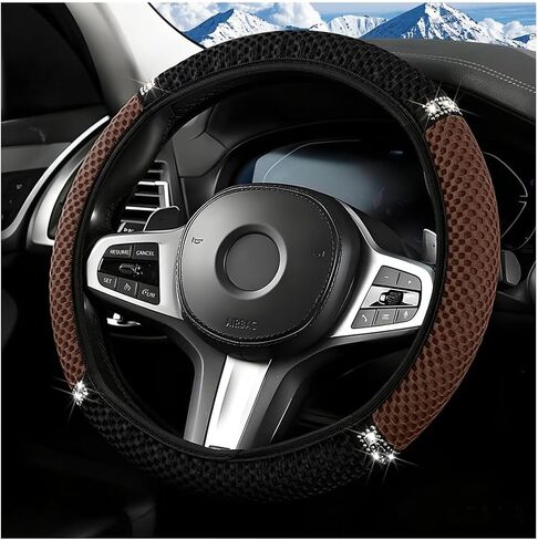 Bling Car Steering Wheel Cover, 14.5-15" Sparkling Elastic Stretch Breathable Steering Wheel Protector with Rhinestones, Diamond Auto Interior Guard, Universal Fit (Black/Purple) in Kuwait