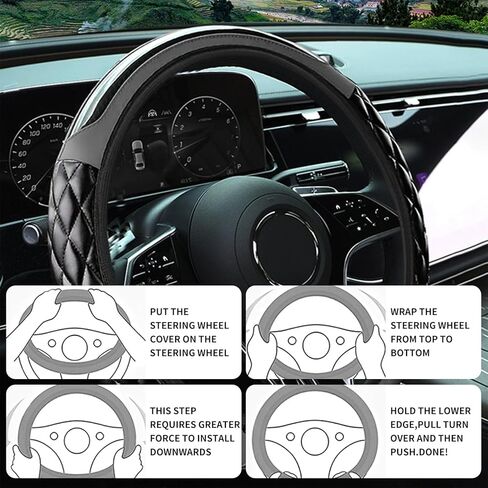 Car Steering Wheel Cover, 14.5-15inch PU Leather Anti-Slip Car Wheel Cover Protector, Safe & Comfortable Design, Universal Auto Steering Wheels Accessories for Cars Truck SUV (Grey) in Kuwait