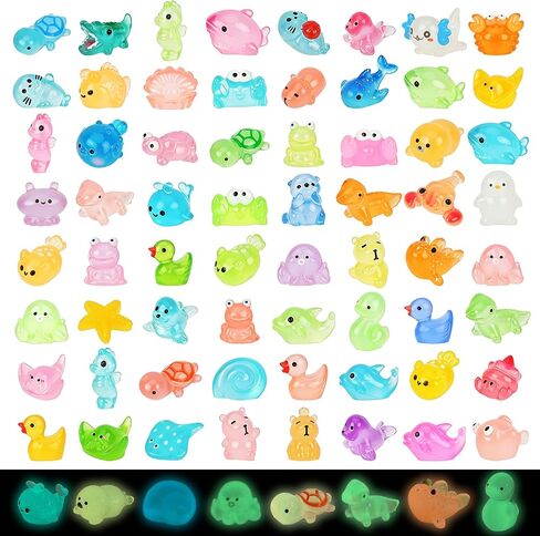100pcs Mini Resin Ocean Animals, 70 Styles Mini Sea Creatures Glow in the Dark, Mini Ocean Animals Figures for Micro Fairy Garden, DIY Fish Tank, Landscape, Aquarium Ornaments in Saudi Arabia