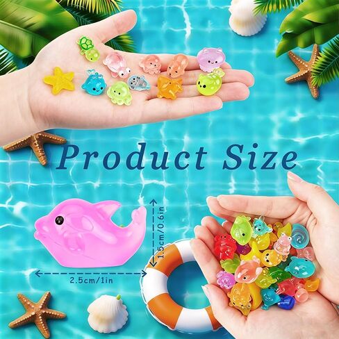 100pcs Mini Resin Ocean Animals, 70 Styles Mini Sea Creatures Glow in the Dark, Mini Ocean Animals Figures for Micro Fairy Garden, DIY Fish Tank, Landscape, Aquarium Ornaments in Saudi Arabia