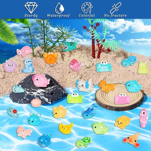 100pcs Mini Resin Ocean Animals, 70 Styles Mini Sea Creatures Glow in the Dark, Mini Ocean Animals Figures for Micro Fairy Garden, DIY Fish Tank, Landscape, Aquarium Ornaments in Saudi Arabia