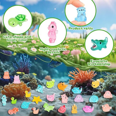 100pcs Mini Resin Ocean Animals, 70 Styles Mini Sea Creatures Glow in the Dark, Mini Ocean Animals Figures for Micro Fairy Garden, DIY Fish Tank, Landscape, Aquarium Ornaments in Saudi Arabia
