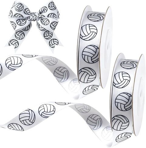 2 Rolls Volleyball Ribbon, 1.9cm/0.74 Inch Wide 16 Yard Pink and White Pattern Sports Satin Ribbon for DIY Hair Ties, Bows, Crafting, Wedding Gift Wrapping, Team Decor, Party (Pink) in Kuwait