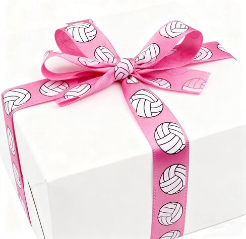 2 Rolls Volleyball Ribbon, 1.9cm/0.74 Inch Wide 16 Yard Pink and White Pattern Sports Satin Ribbon for DIY Hair Ties, Bows, Crafting, Wedding Gift Wrapping, Team Decor, Party (Pink) in Kuwait