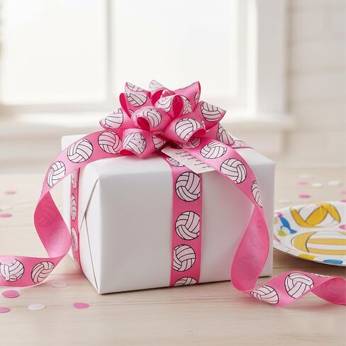 2 Rolls Volleyball Ribbon, 1.9cm/0.74 Inch Wide 16 Yard Pink and White Pattern Sports Satin Ribbon for DIY Hair Ties, Bows, Crafting, Wedding Gift Wrapping, Team Decor, Party (Pink) in Kuwait