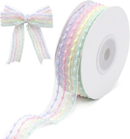 Pastel Organza Chiffon Rainbow Ribbon, Organza Chiffon Pastel Rainbow Stripe Ribbon for Gift Wrapping, Wedding, Birthday Party, Hair Bow, DIY Crafts, Spring Easter Decor (1 Inch 10 Yards) in Saudi Arabia