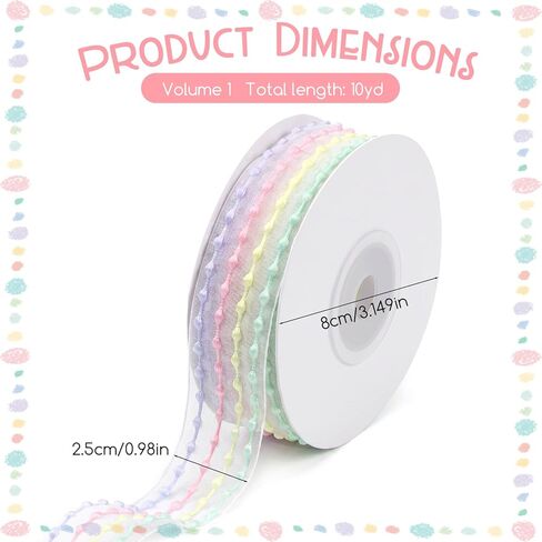 Pastel Organza Chiffon Rainbow Ribbon, Organza Chiffon Pastel Rainbow Stripe Ribbon for Gift Wrapping, Wedding, Birthday Party, Hair Bow, DIY Crafts, Spring Easter Decor (1 Inch 10 Yards) in Saudi Arabia