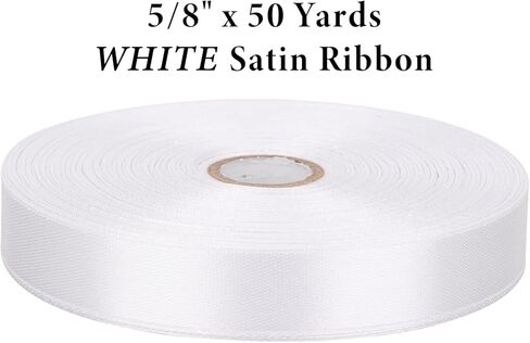 5/8" x 50 Yards White Satin Ribbon Single Faced Fabric Ribbons for Gift Wrapping, Crafting, Bows Making, Sewing, Wedding, Home Decor in Saudi Arabia