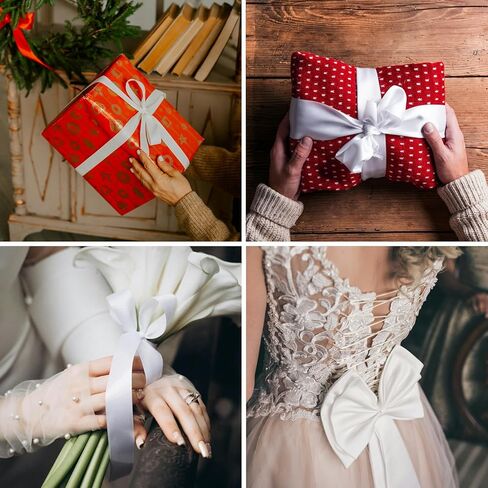 5/8" x 50 Yards White Satin Ribbon Single Faced Fabric Ribbons for Gift Wrapping, Crafting, Bows Making, Sewing, Wedding, Home Decor in Saudi Arabia
