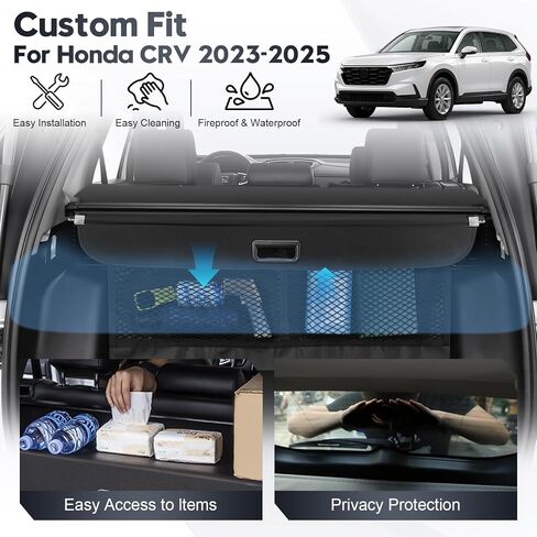 Powerty Retractable Cargo Cover for 2023-2026 Honda CRV(with Storage Net), for CR-V Accessories(Include Hybrid) Trunk Cover Shield Shade Privacy Screen(Canvas Texture) in Kuwait