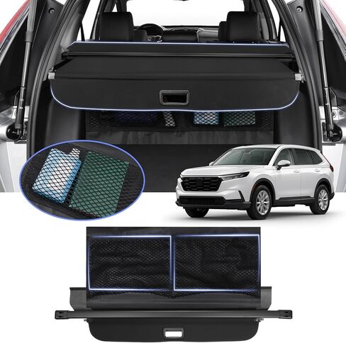 Powerty Retractable Cargo Cover for 2023-2026 Honda CRV(with Storage Net), for CR-V Accessories(Include Hybrid) Trunk Cover Shield Shade Privacy Screen(Canvas Texture) in Kuwait