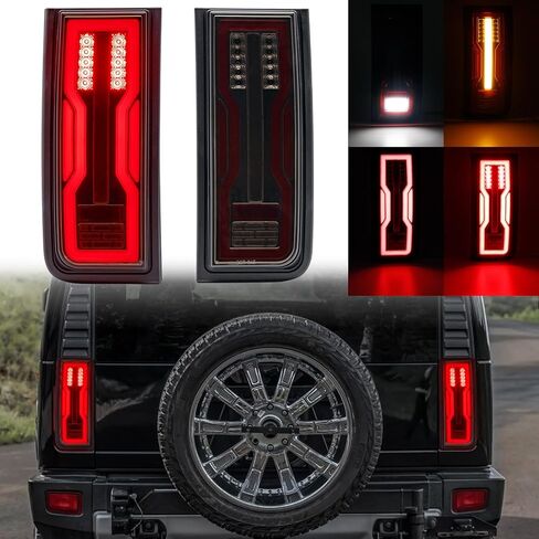 مصابيح خلفية LED متوافقة مع H2 2003-2009، 5 وظائف للضباب الخلفي/الفرامل/إشارة الانعطاف/العكس/مصباح التشغيل، مجموعات مصابيح إيقاف الفرامل الخلفية، غير مناسبة SUT (عدسة مدخنة) in Kuwait